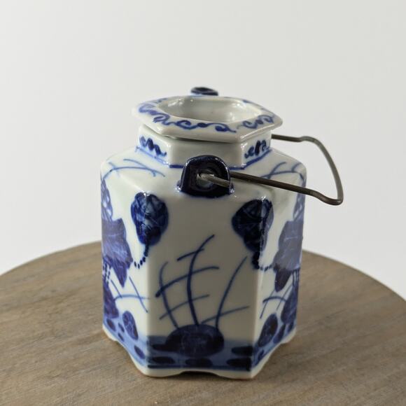 Miniature Chinese Tea Pot Vintage Soy Sauce Vinegar Container Chinoiserie Cobalt - Picture 4 of 10